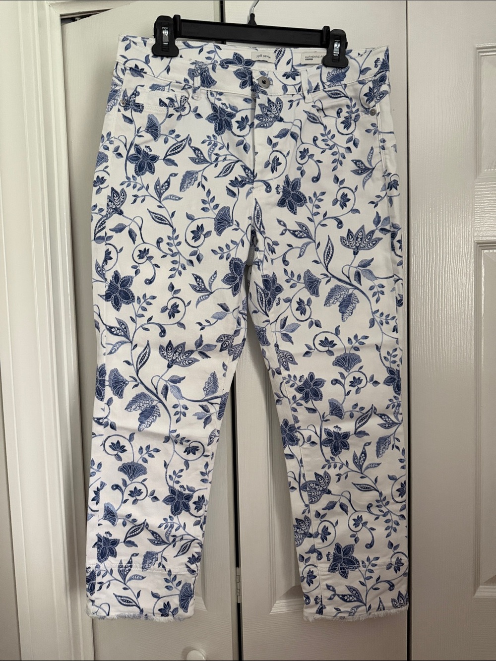 White & Blue Floral Crop Pants